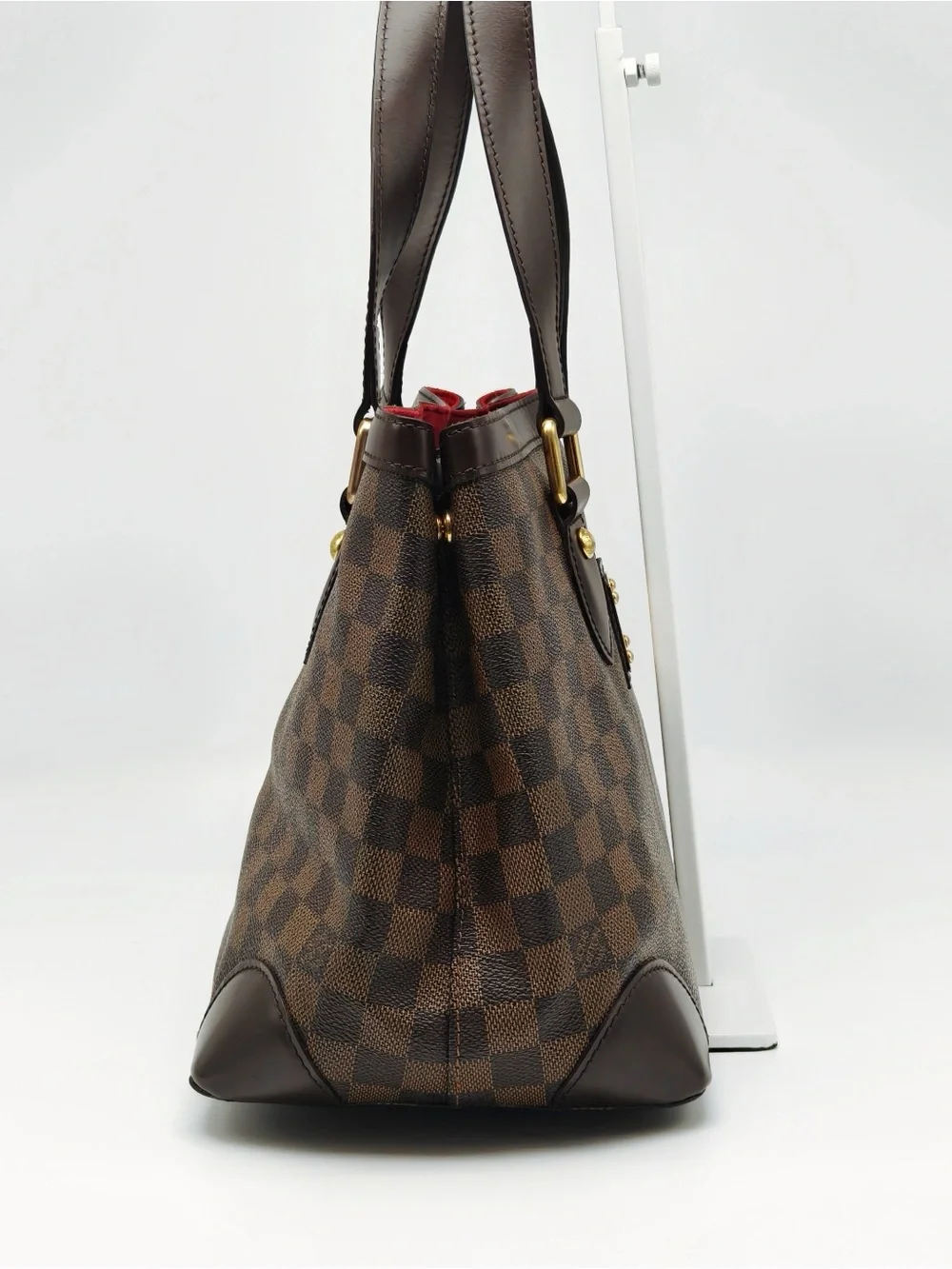 Louis Vuitton Brown Checkered Canvas Tote with Dark Brown Trim and Red Interior